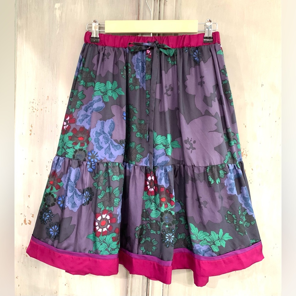 Johnny Was Floral Silk Skirt Sz XS *Flaws